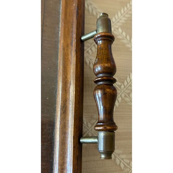 Vintage Hand-Carved Wooden Serving Tray with Glass — Ornate Geometric Star - Picture 3 of 7